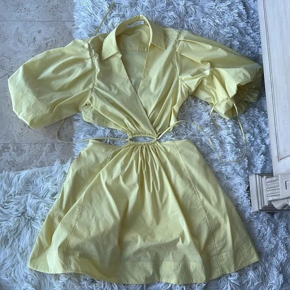 SIMKHAI Aulora Cut-Out Poplin Minidress Yellow Small - Picture 3 of 5